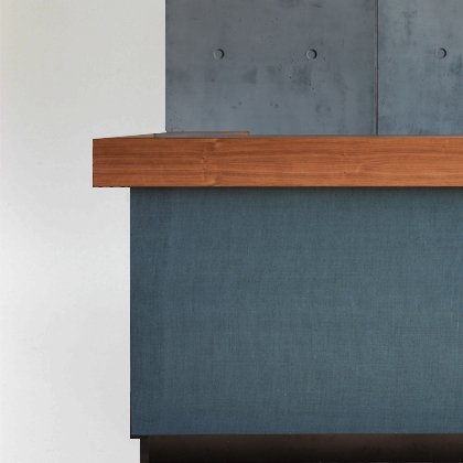 Baraufsatz nussbaum Front Rupfen blau 320 Aluvision Beton Variante