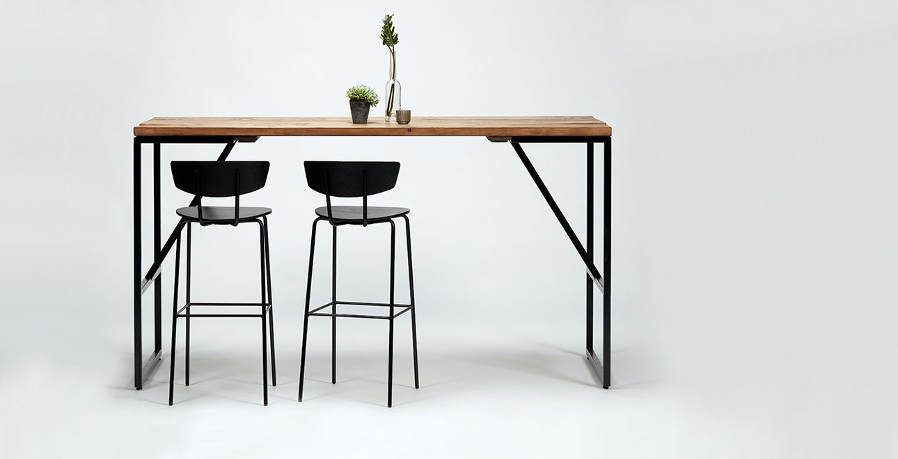 K+S Design Holzbohlen-Stehtisch 200cm Kombination TITEL